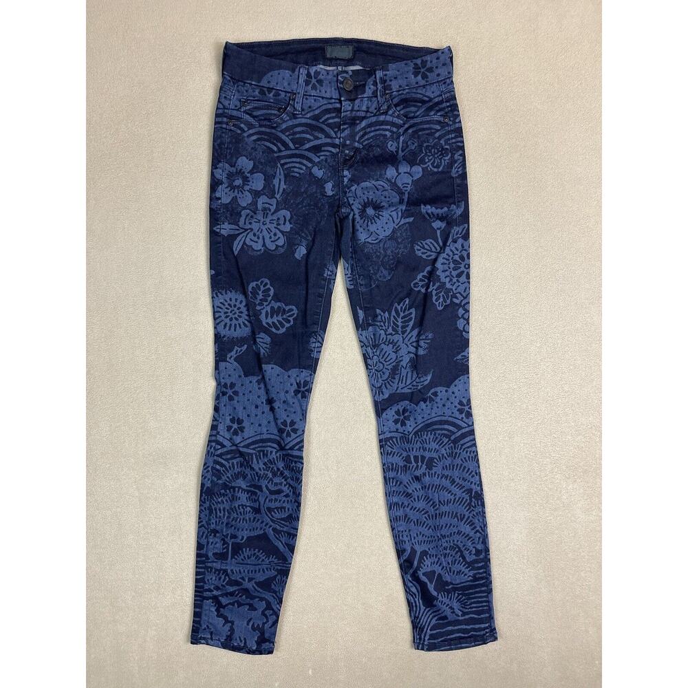 Mother Jeans Womens 24 Blue The Looker Crop The Moon of Tokyo Floral Denim Adult
